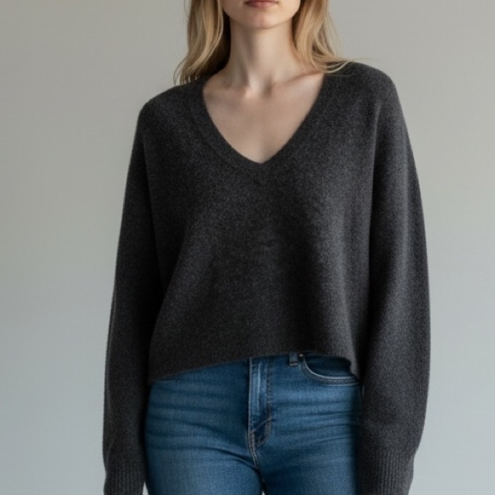 Reformation Charcoal Gray V-Neck Cashmere Sweater